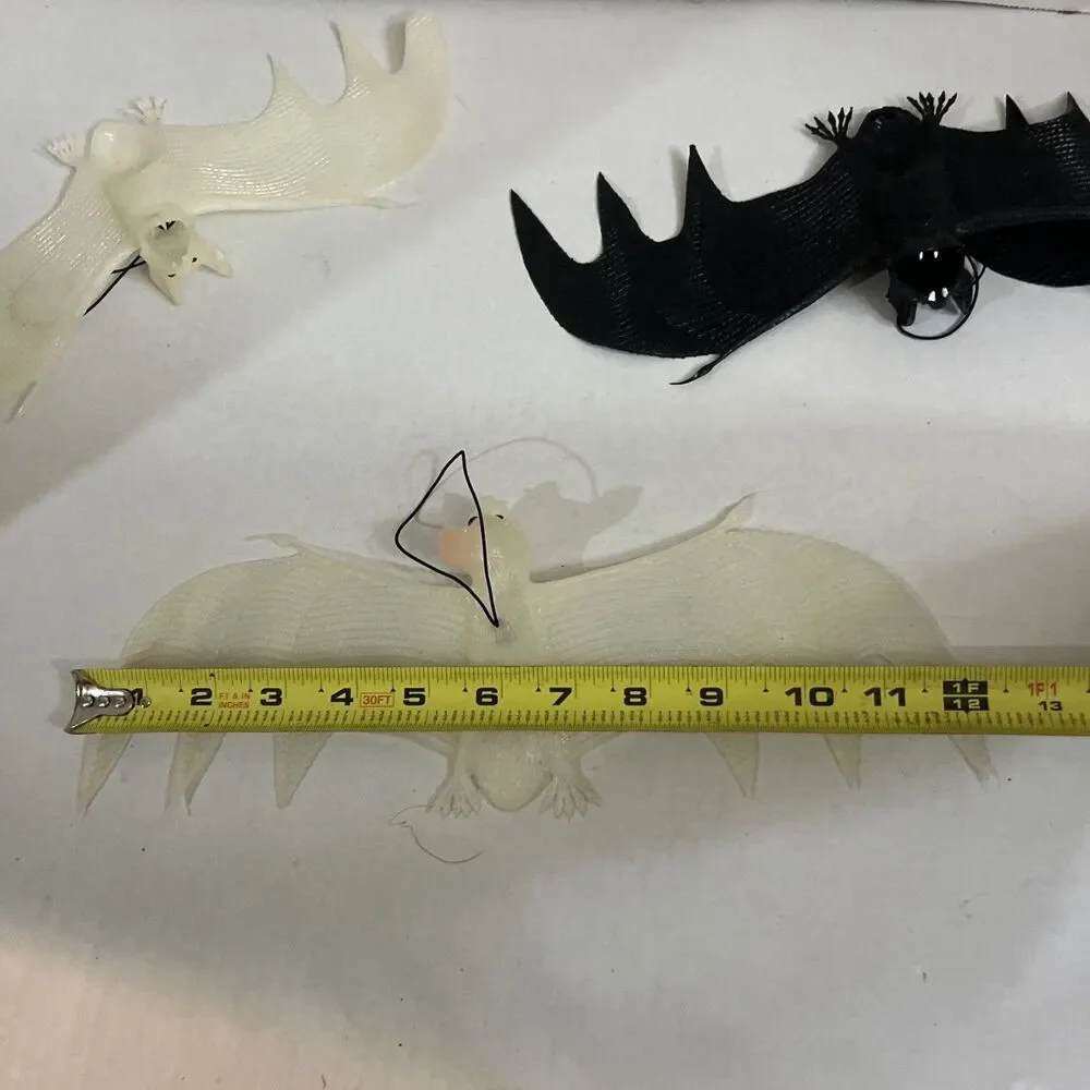 3 Vintage Halloween Rubber Hanging Bats 2 Glow In The Dark 1 Black